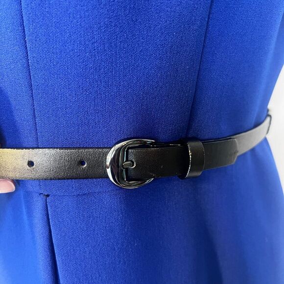 Kasper Bold Blue Sleeveless Belted Sheath Dress Career Professional Size 10P - Picture 11 of 11